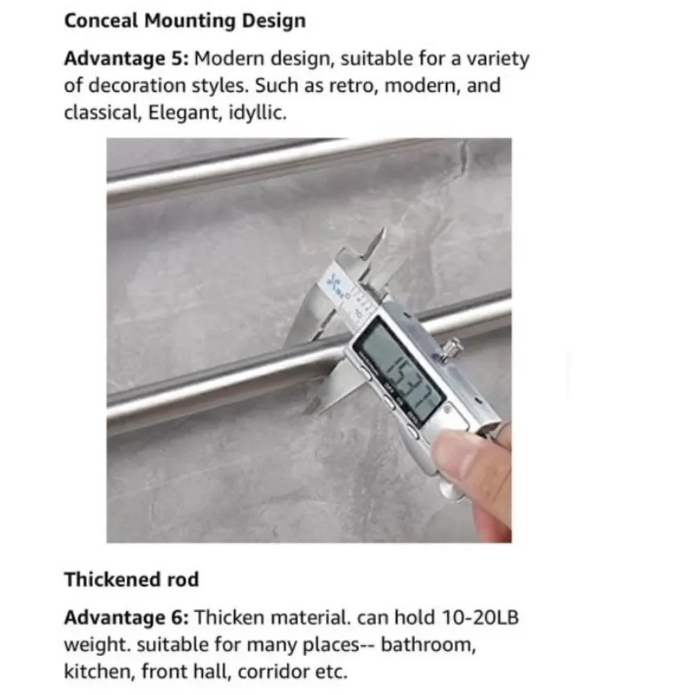 *NEW*Set Of 2 TocTen Stainless Steel Thicken Wall Mounted Double Bath Towel Bar